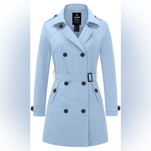 Powder Blue Trench Coat with Notched Lapels and Tailored Silhouette